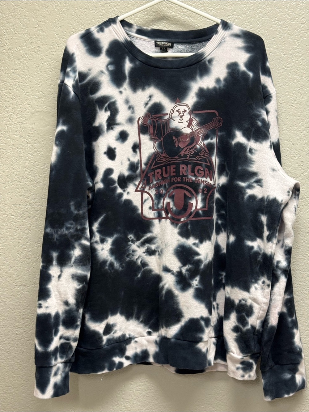 True Religion mens Black & White Tie-Dye Crewneck Sweatshirt pit 26” L 30” - Picture 1 of 9
